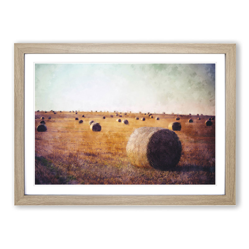 Hay Bales - Picture Frame Graphic Art, 48cm H x 65cm W x 2cm D, Oak Framed