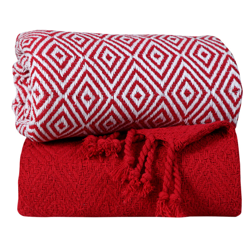  Jeté luxueux 100% coton, Rouge, Géométrique