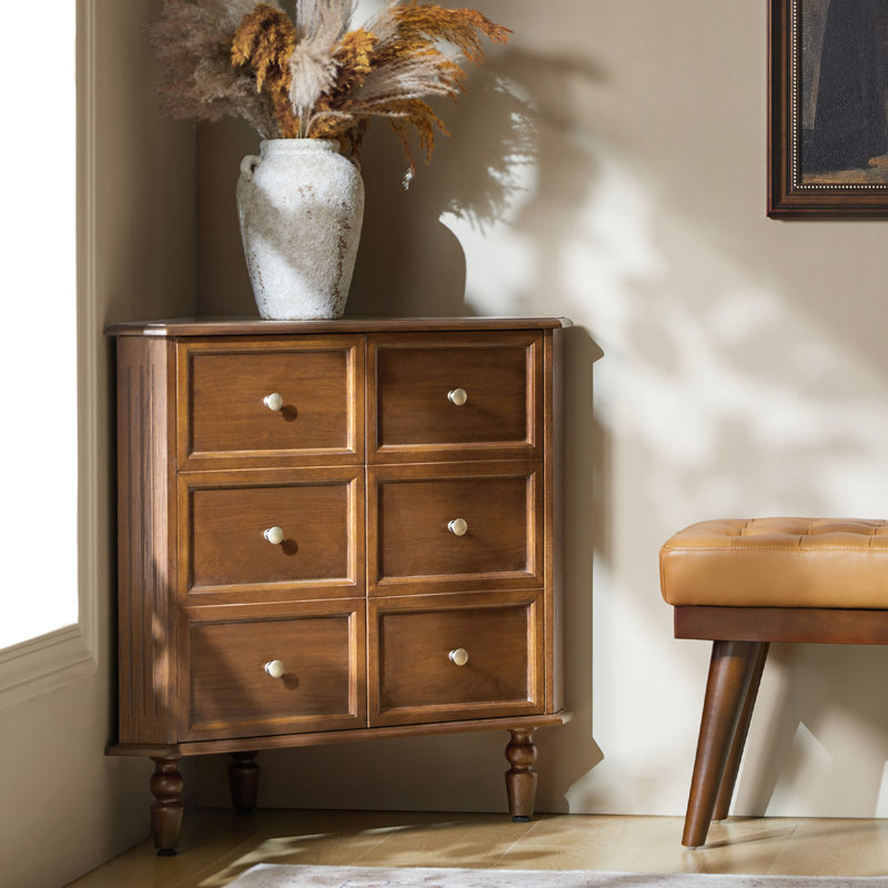 Geordon Transitional 32.25"W 2-Door Corner Cabinet with Spindle Legs, Walnut