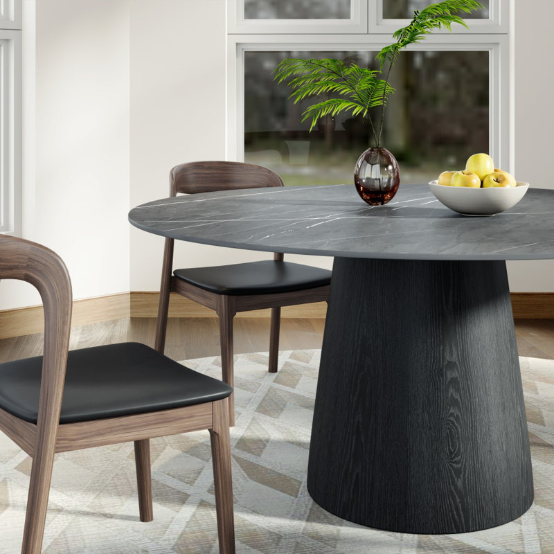 Orren Ellis 59" Modern Sintered Stone Dining Table With Round Black ...