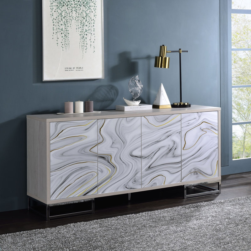 Armoire console Panos White Marcle Paint & Chrome