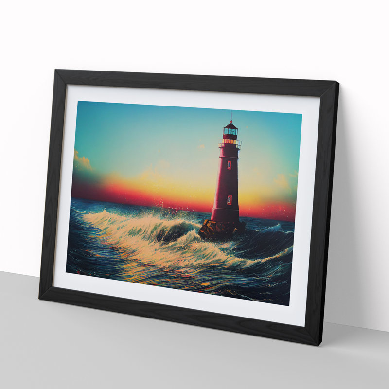 XH1022-6646X Painted Lighthouse Vol.2 - Single Picture Frame Painting, Black Framed, 34cm H x 46cm W x 2cm D
