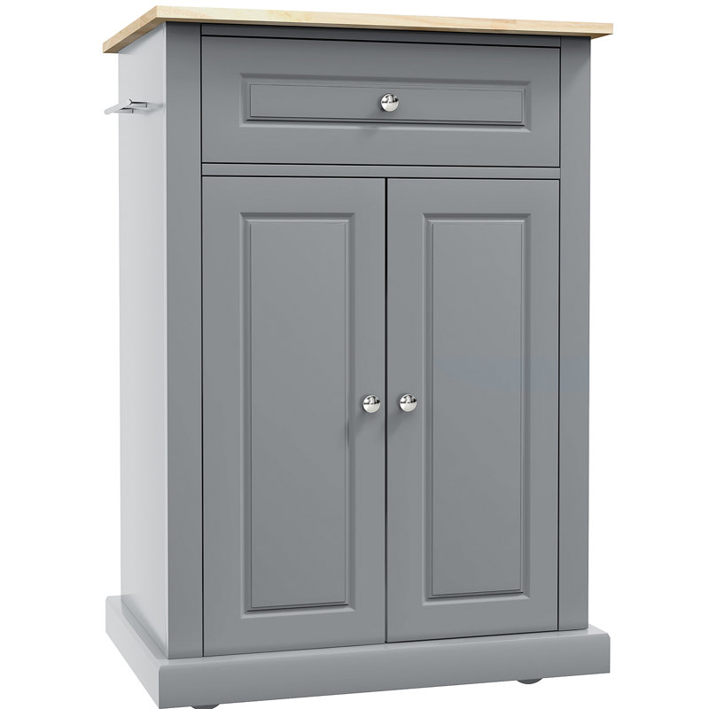 HOMCOM Rolling Kitchen Island Cart, Portable Serving Trolley Table With Drawer, Adjustable Shelf And 2 Towel Racks, Grey