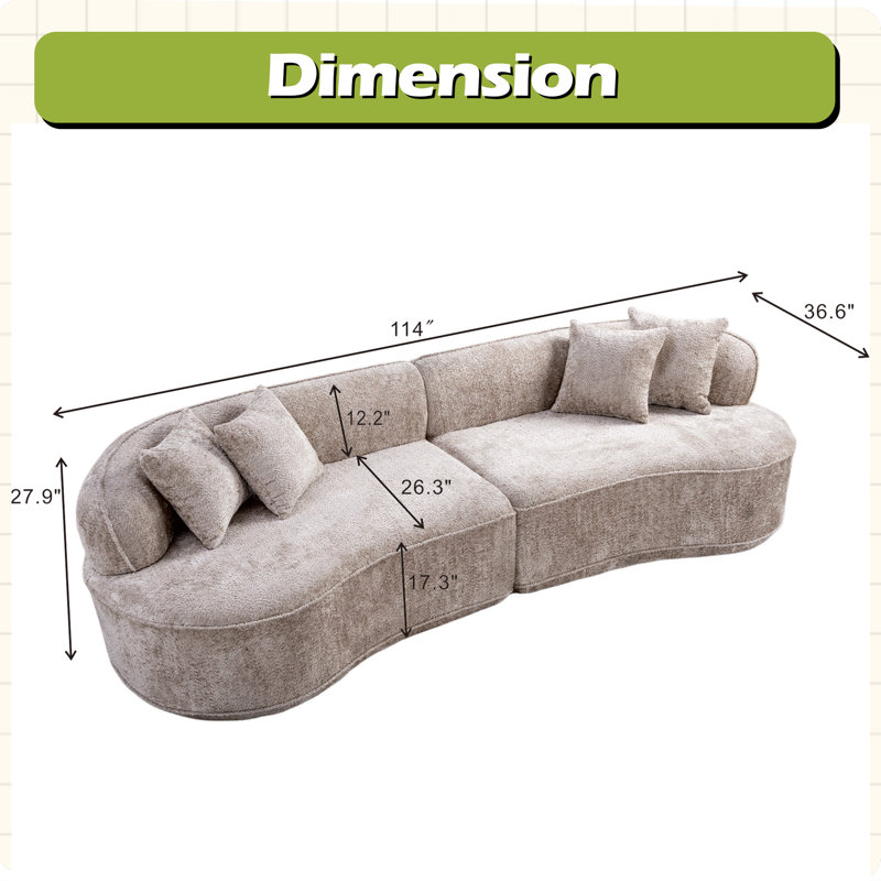 Modern Curved L-Shape Luxury Sectional Oversized Sofa: Minimalist Design, Camel Boucle
