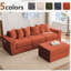 Canapé modulaire convertible 10-en-1 en velours côtelé, canapé d'angle et canapé-lit, poche latérale, sans assemblage, conception modulaire en forme de L, 6 coussins, orange-621196778