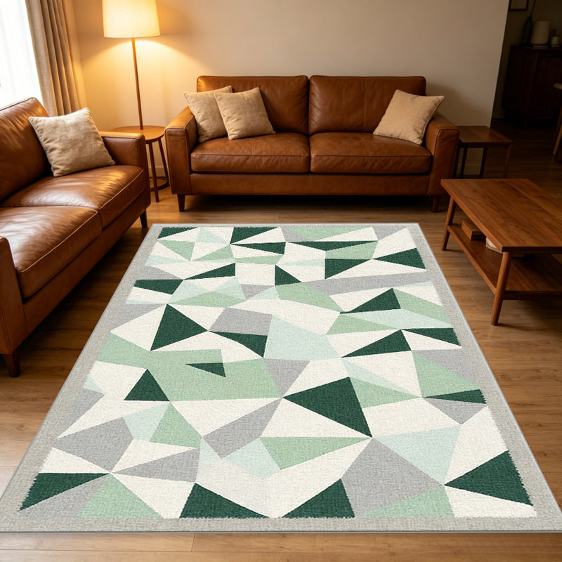 Green Fragmented Triangle carpet-easy to clean, machine-washable, soft and comfortable; suitable for door mats, kitchens, living rooms, bedrooms, corridors, and laundry areas. Easy to clean, durable carpet for home decoration.