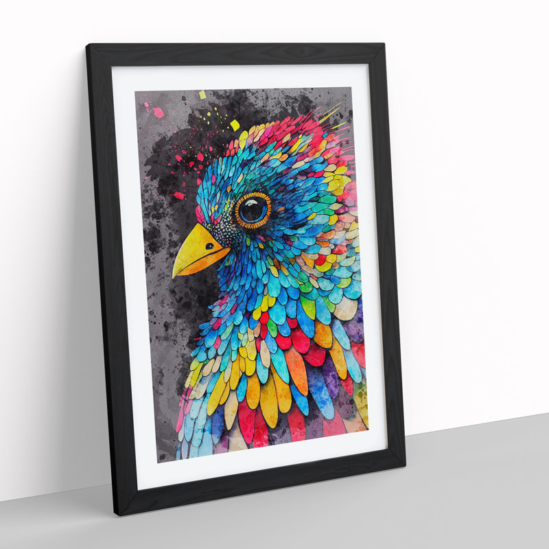 Bird Paint Drips No.2 - Wall Art, Black Framed, 66cm H x 48cm W x 2cm D, White