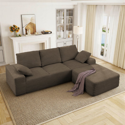Canapé modulaire en L en velours côtelé avec repose-pieds de 103,5 po Boneless