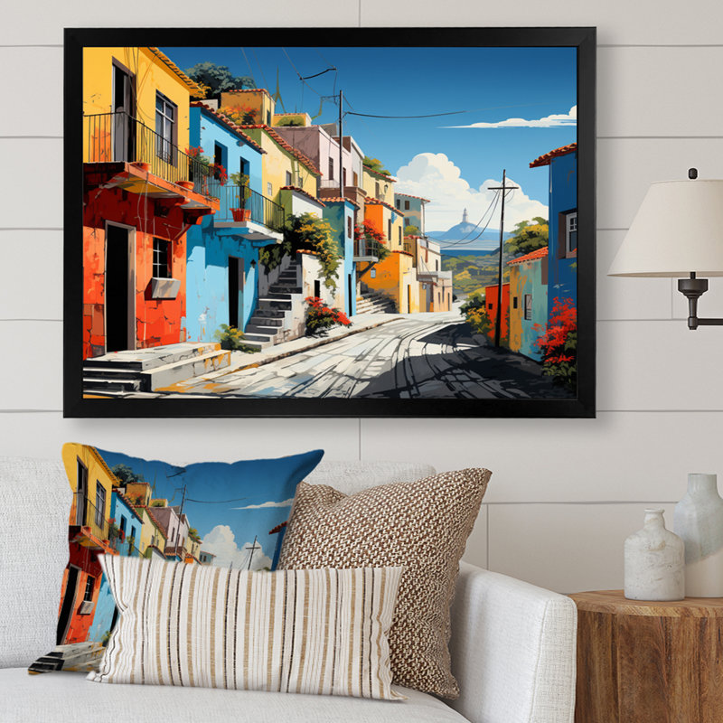 «City Athens Popart I», reproduction sur toile, H 24 po x l 32 po x P 1 po, Cadre simple noir