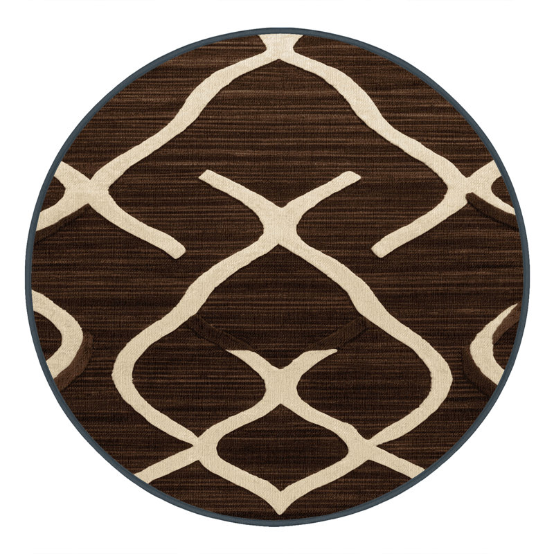 Machine Washable Trellis Brown Area Rug, Round 5'