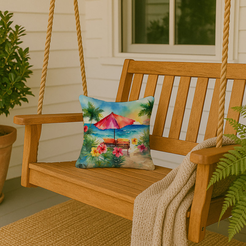 Coussin Hawaii, Hibiscus à l'aquarelle, Carré 14 po