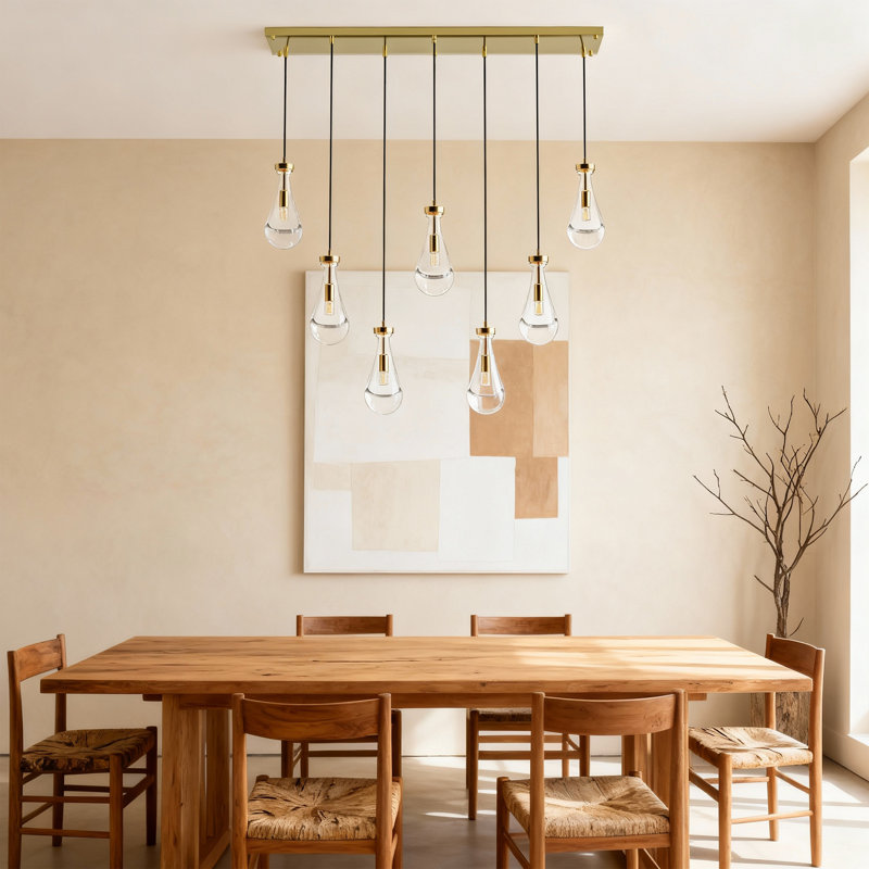 Luminaire suspendu en verre 7 lumières pour la cuisine du salon, Doré