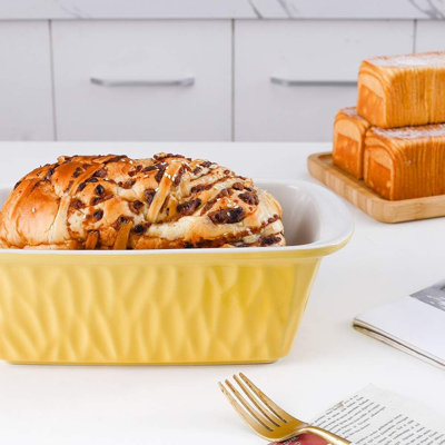 9 x 5 inch ceramic bread baking tray, rectangular roaster, home kitchen, texture series (yellow)