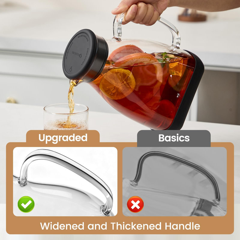 Glass Pitcher with Lid, 68oz Borosilicate Water Jug，Black