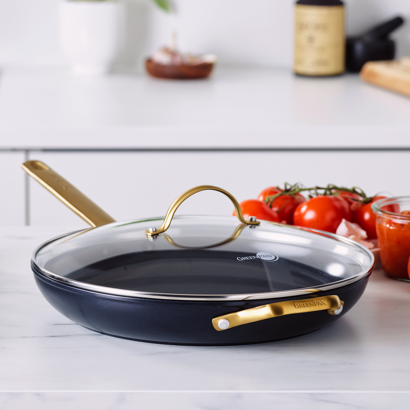 GreenPan Reserve 12" Ceramic Frying Pan, Black/Gold
