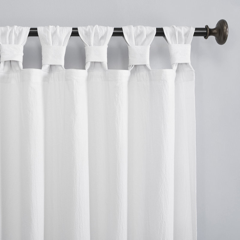 Panneau de rideau semi-transparent avec pattes en coton délavé Archaeo Sarro, Blanc, l 52" x L 95"