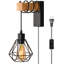 Vintage Industrial Black Corner Wall Light with Metal Cage Hanging Pendant Sconce Plug-in