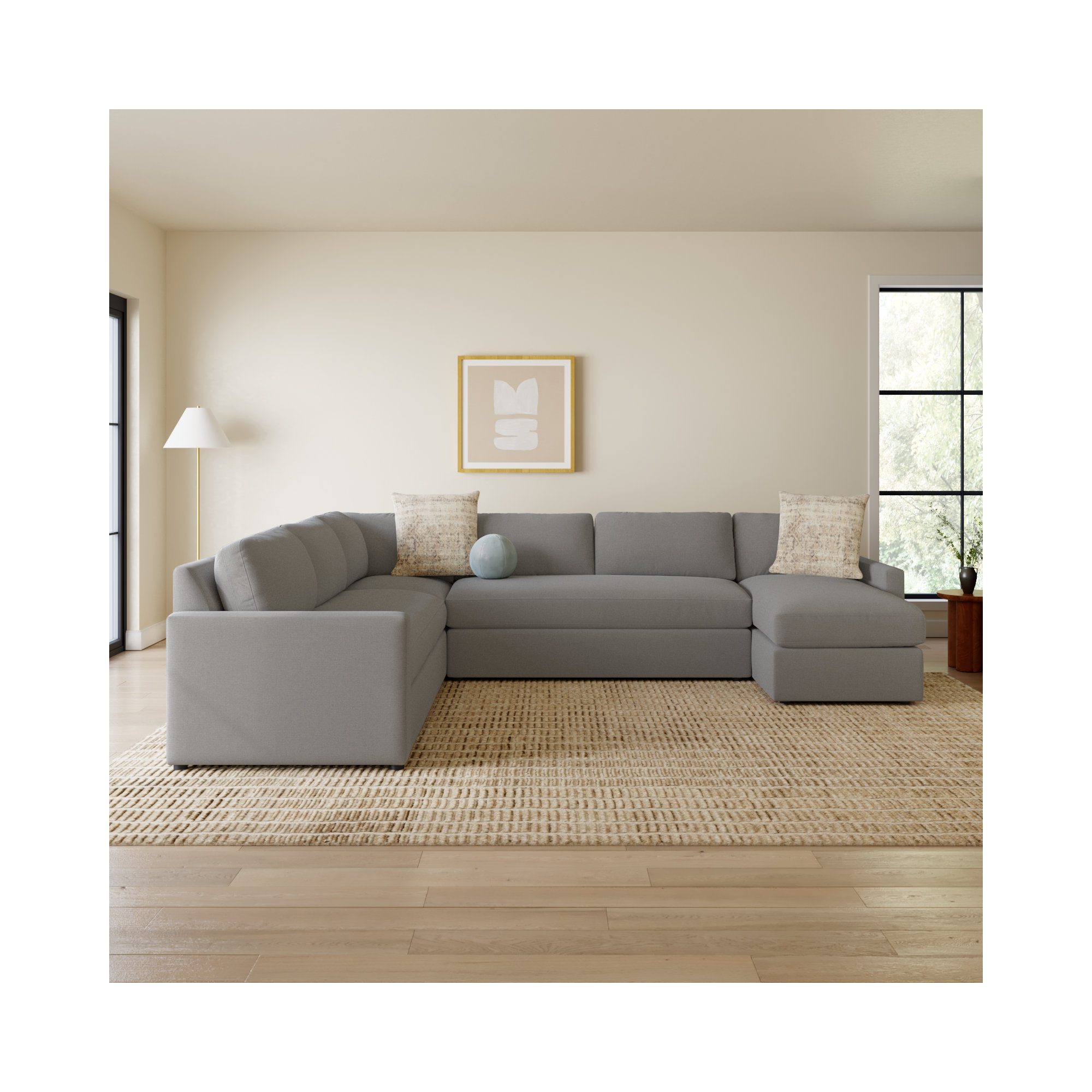 Damari Upholstered U-Sectional, Right Hand Facing, John Flour Performance Linen Blend
