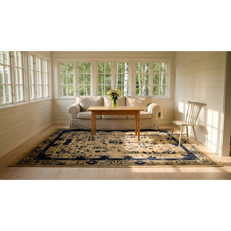 Tapis chinois antique ivoire et bleu Pékin