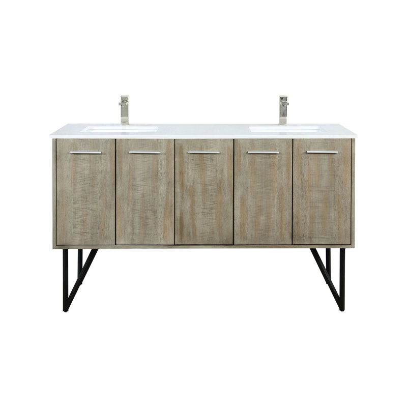 Ensemble de meuble-lavabo double, plateau en marbre de culture et robinet en nickel brossé (SINK SINK), 60" W