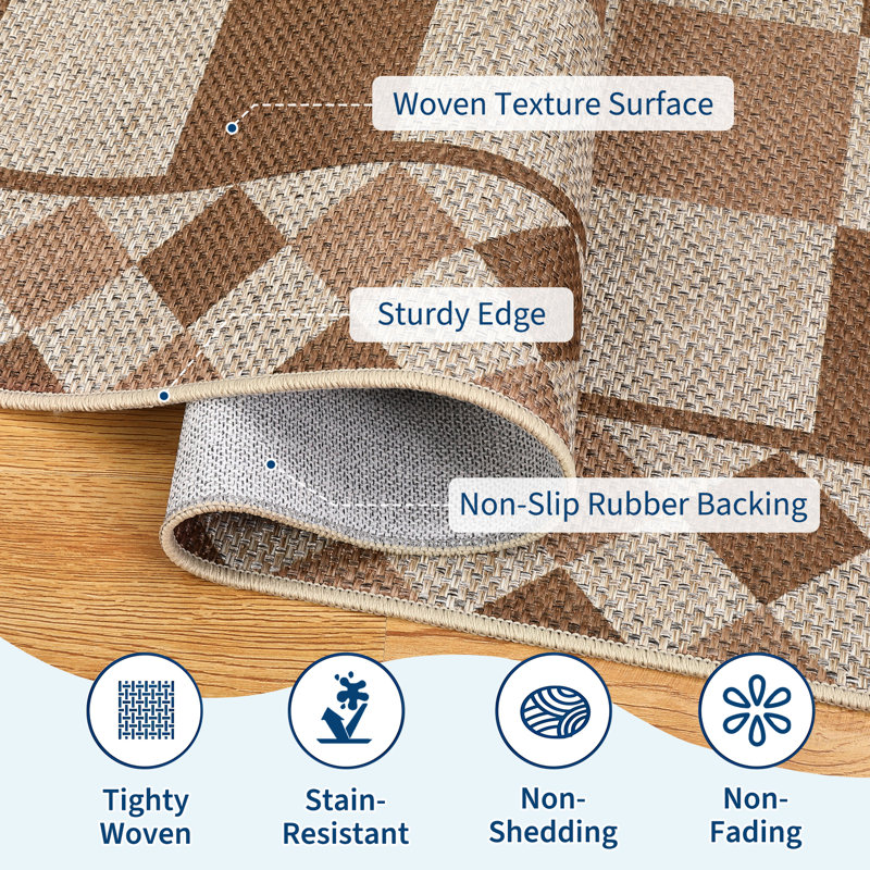 Washable Jute Area Rug 8x10 – Modern Checkered, Non-Slip, Low Pile, No-outbuilding, Geometric Indoor Outdoor Carpet for Living Room, Bedroom, Patio – Farmhouse Accent