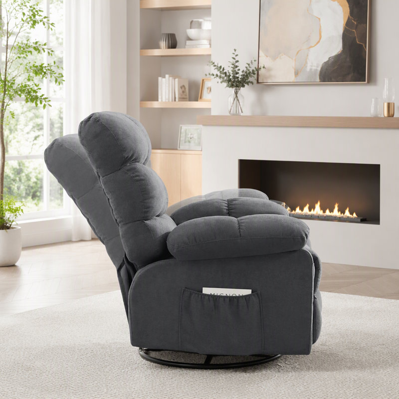 Fauteuil inclinable manuel ergonomique avec fonction pivotante et poches de rangement latérales pour les petits espaces.
