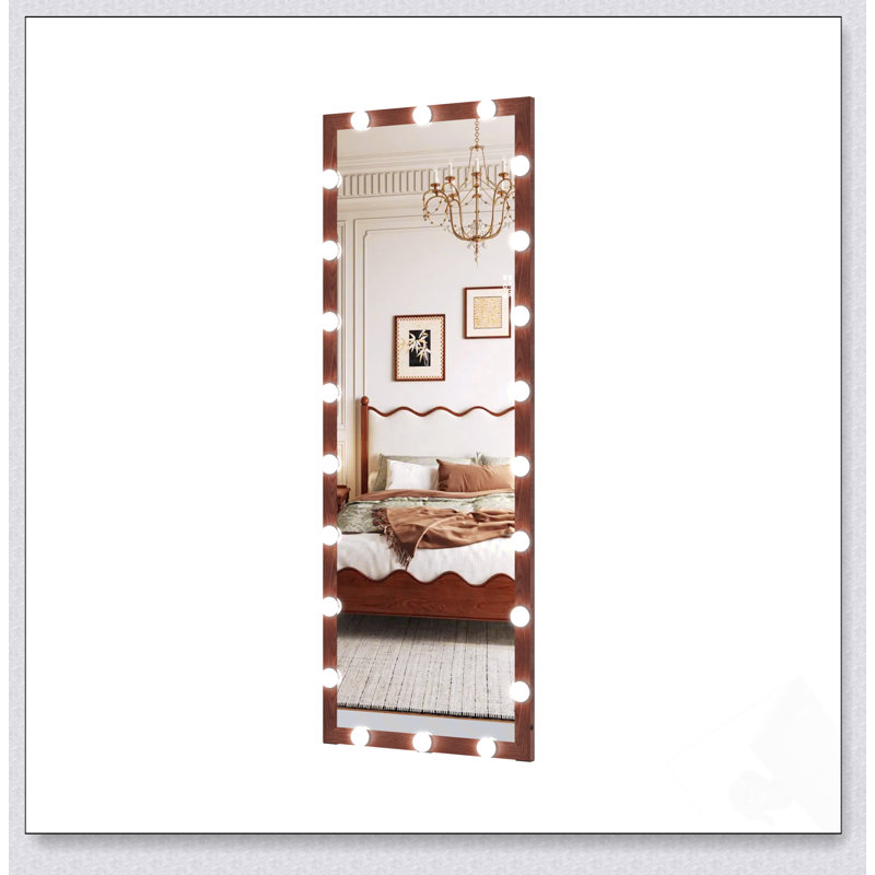 Hollywood Full Length Mirror With Lights, 3 Color Modes, Touch Control, Walnut Finish, 62.6X23.3 Inch
