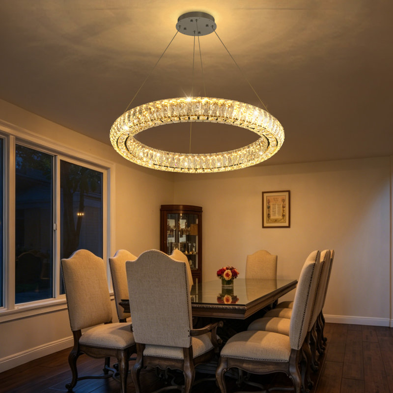 Luminaires modernes en cristal avec anneaux, 1 anneau 24 po, Noir