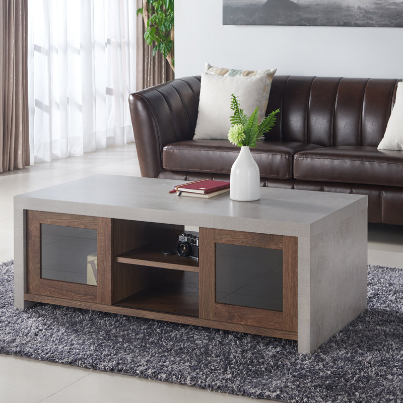 Solid Coffee Table with Storage, Distressed Walnut
