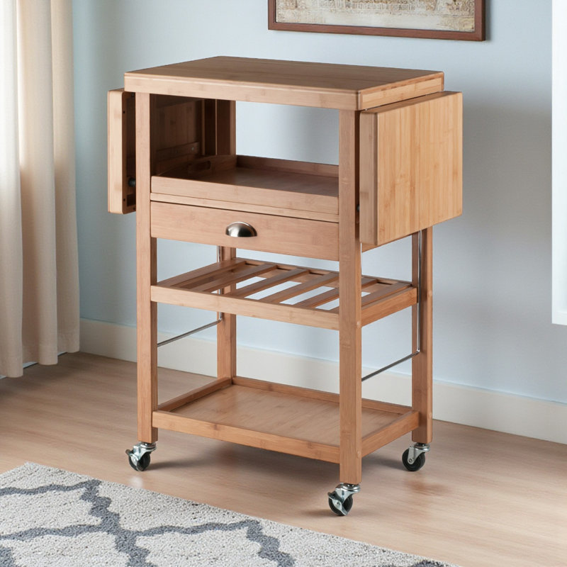 Barton Multi Storage Utility Cart with Wheels in Natural Finish, 35.30'' H X 45.05'' W X 14.60'' D