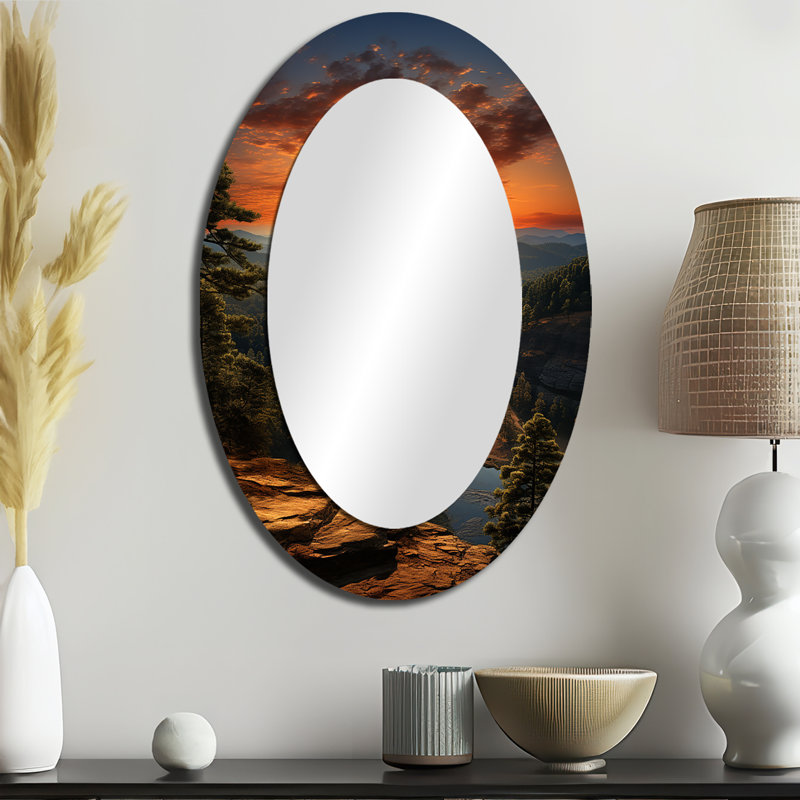 Paysage de Géorgie - miroir mural ovale jaune, 36 po x 24 po