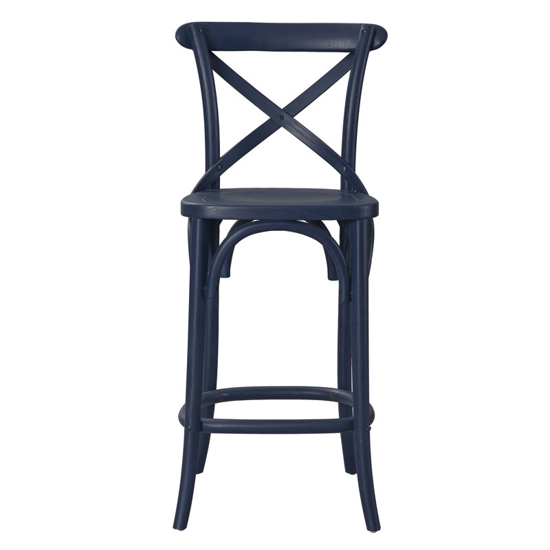 Midnight Blue Elm Wood X-Brace Counter Stool