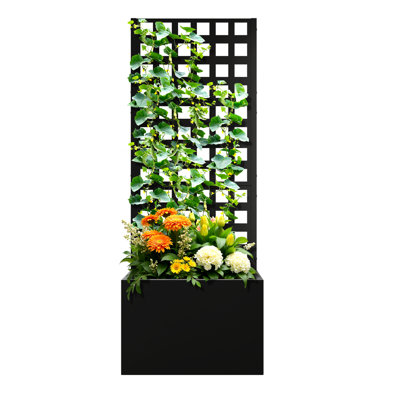 Boîte à fleurs en métal avec treillis, lit de jardin surélevé avec treillis pour plantes grimpantes, boîte à fleurs extérieure avec trous de drainage pour patio, balcon et jardin