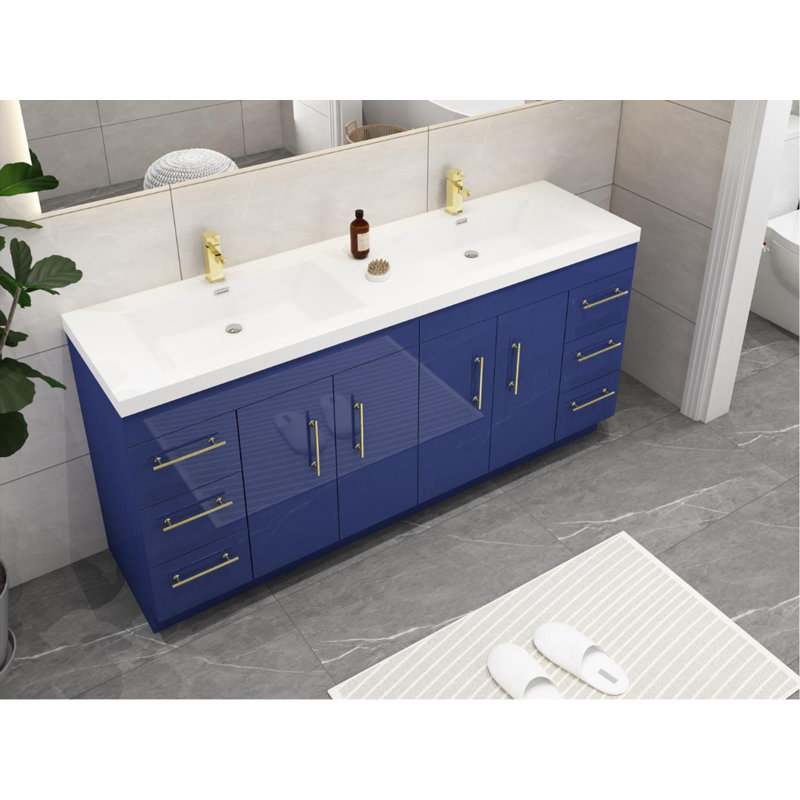 Ensemble de meuble-lavabo double 72 po Romer, Bleu nuit brillant, Or