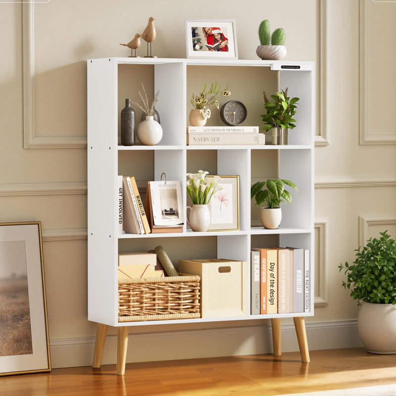 4-Tier Open Shelf Bookshelf 7 Cube Storage Organizer Bookcase With Anti-Tilt Device And LED, White