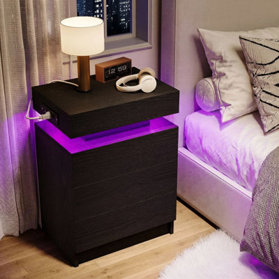 26.8" H Modern Style Nightstand with 3 Drawers, Charging Station and LED Lights for Bedroom  