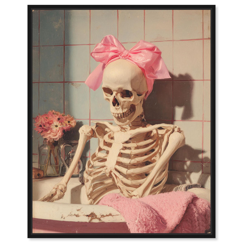 «Bathtime Skeleton», reproduction d'Halloween par Art Remedy, cadre noir, 36 x 45, Cadre noir, H 46 po x l 37 po