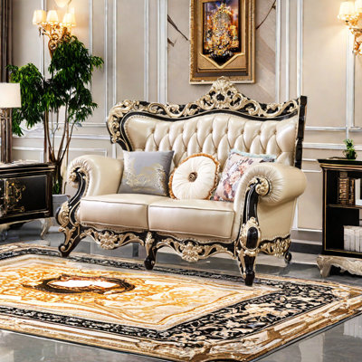 American Luxury Solid Wood Carved Sofa 72.83'' Upholstered Loveseat