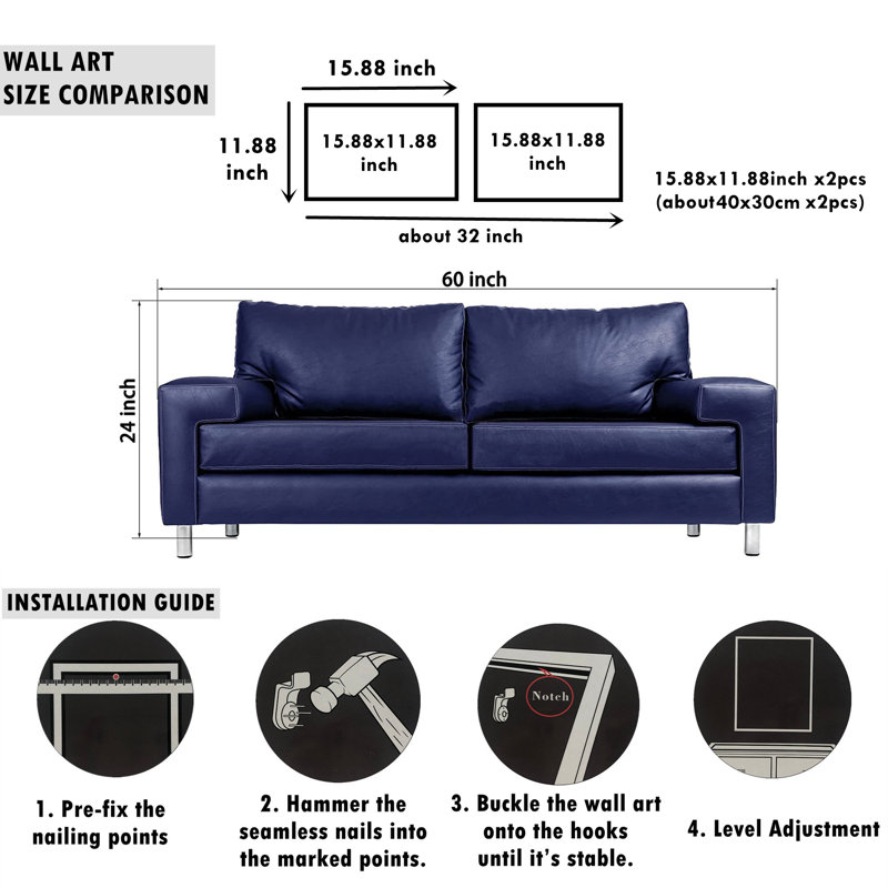 Feuilles vertes 2 pièces, Toile encadrée noire, H 12 po x l 32 po x P 1 po