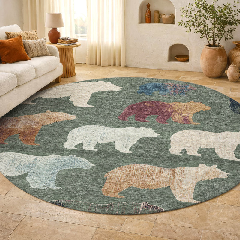 Tapis de qualité supérieure lavable à la machine Mayfield AMF2338, Green, Rond 8 pi