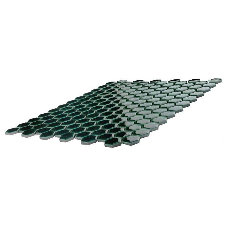Carreau de mosaïque en porcelaine hexagonale 1 1/4 po x 11-7 / 8 po Metro Ion, Émeraude