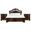 Ensemble de chambre à coucher grand lit en cerisier brun et bois doré - Ensemble de 3 pièces avec 2 tables de chevet-131006863