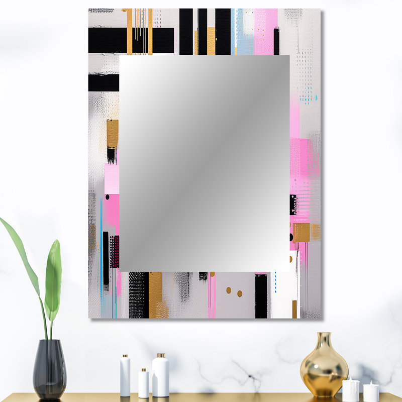 Pink Gold Bold Stripes - Cubism Decorative Wall Mirror, Modern Mirror, Printed Metal Art, 40" x 30"