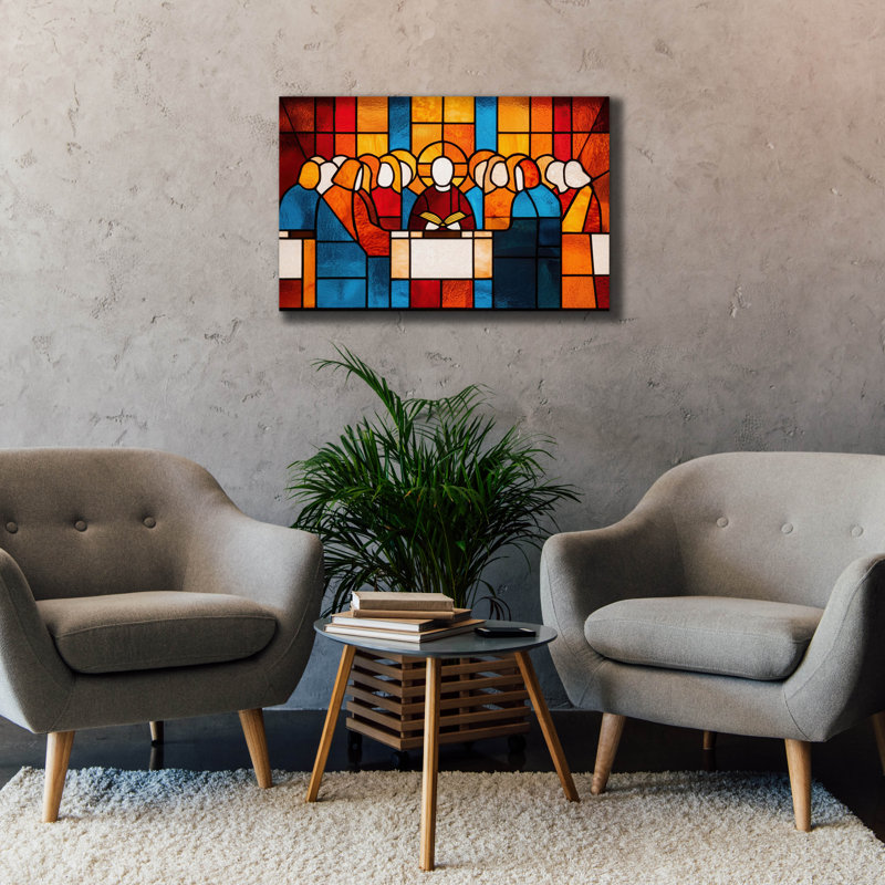  Art mural sur toile «Stain Glass Last Supper» par Rich Monet, 40 po x 26 po, H 26 po x l 40 po