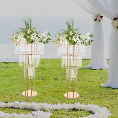3-Tier Flower Stand For Wedding, 2Pcs Crystal Flower Stand, Weddings Decoration Flowers Stand