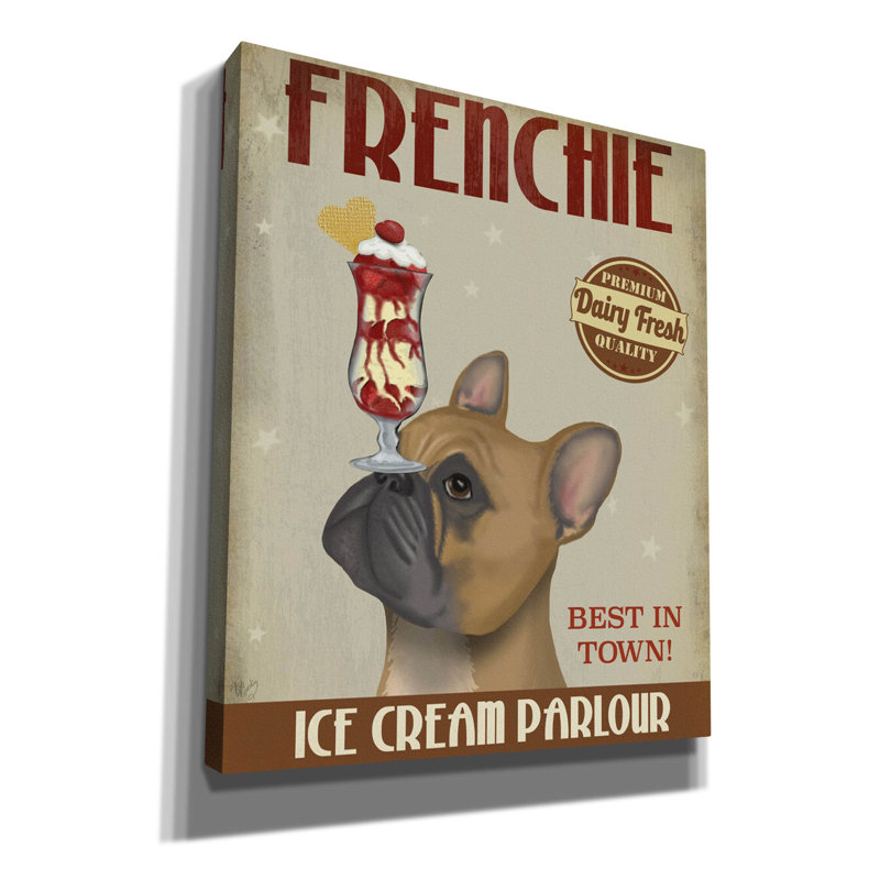 «French Bulldog Ice Cream» par Fab Funky, art mural sur toile, H 24 po x l 20 po x P 0,75 po