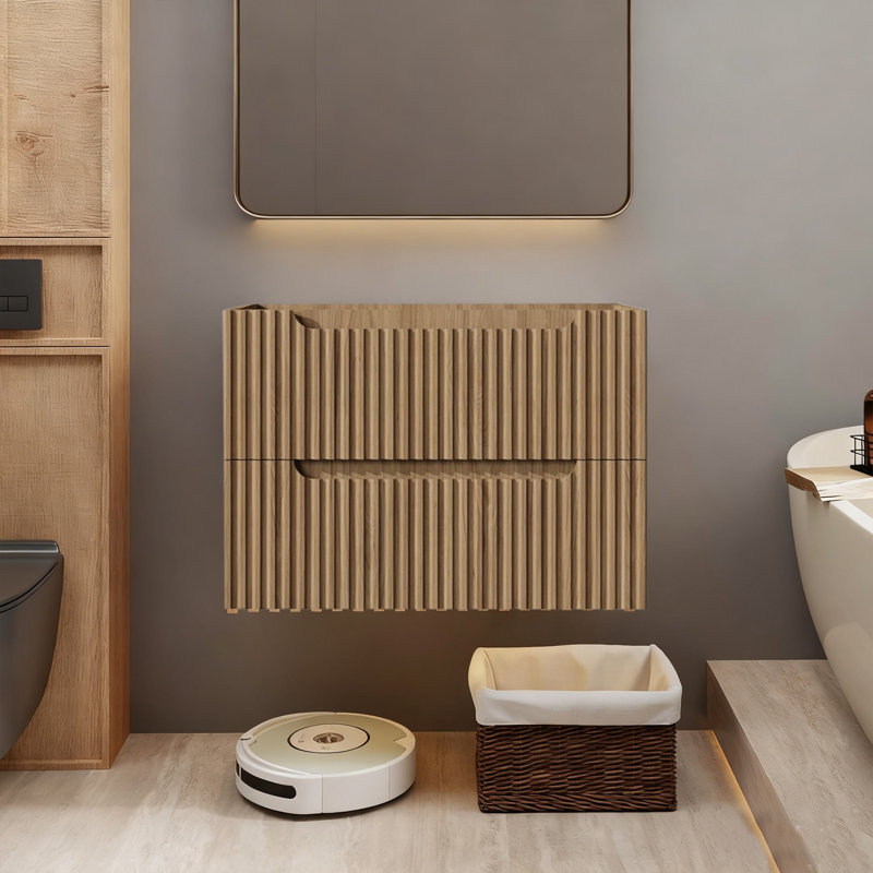 Meuble-lavabo flottant 30 po | Armoire murale moderne au fini noyer | Gain de place pour les petites salles de bain | Lavabo non inclus