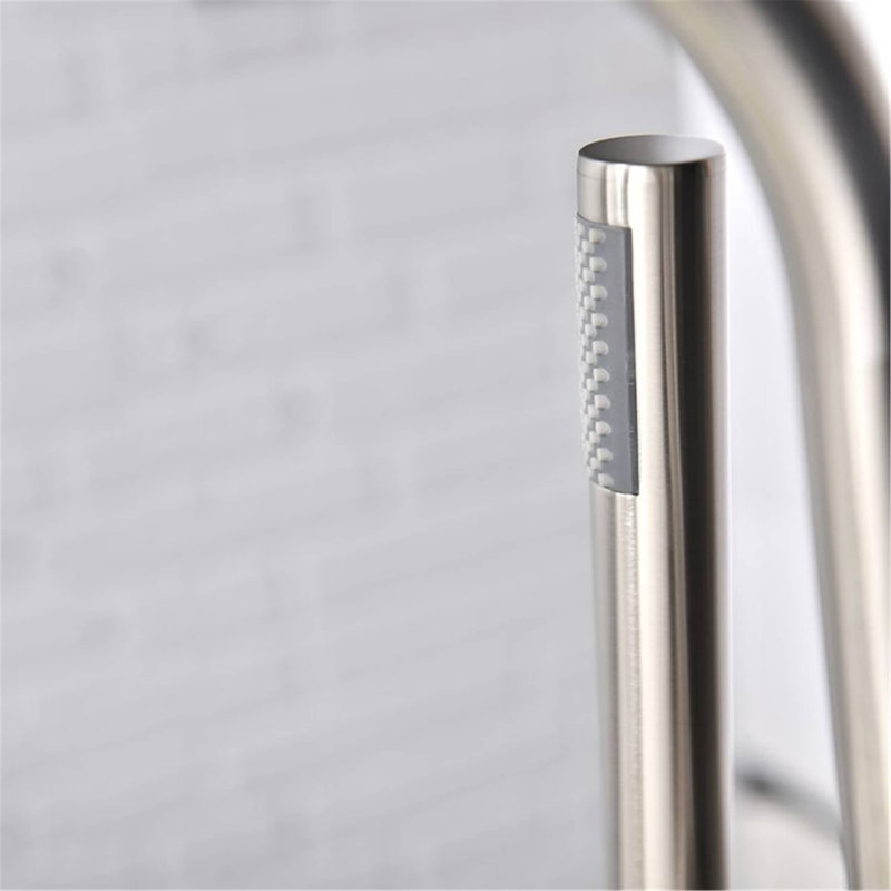 2 Handle Floor Clawfoot Tub Faucet with Diverter, Brushed Nickel