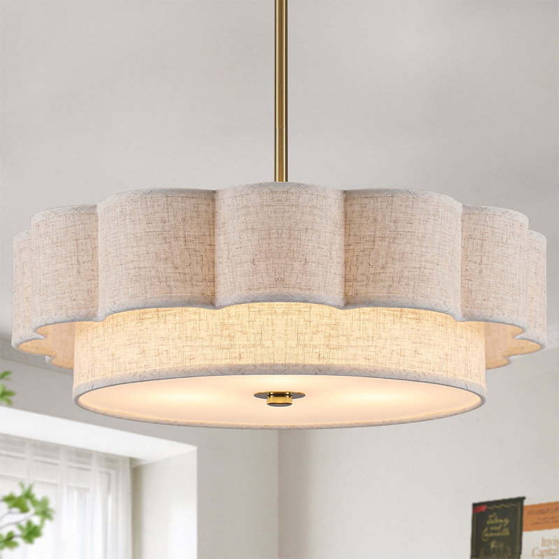 3-Light 17.7" Modern Drum Chandelier With Petal-Shaped Fabric Shade For Bedroom Entryway Hallway Nursery