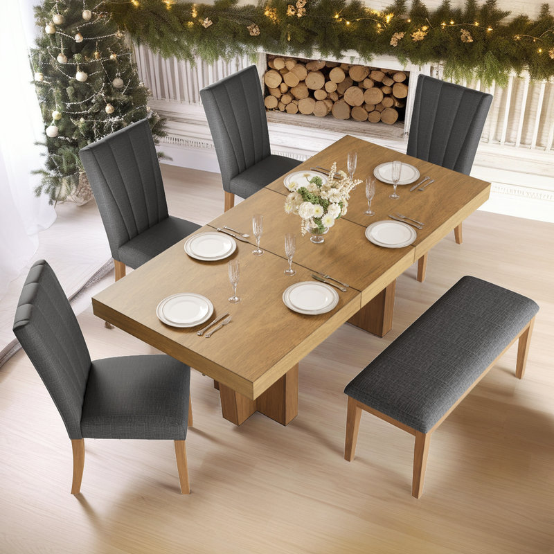 Ensemble de salle à manger 5 pièces avec chaises rembourrées en similicuir, table carrée compacte, Brun, Gris